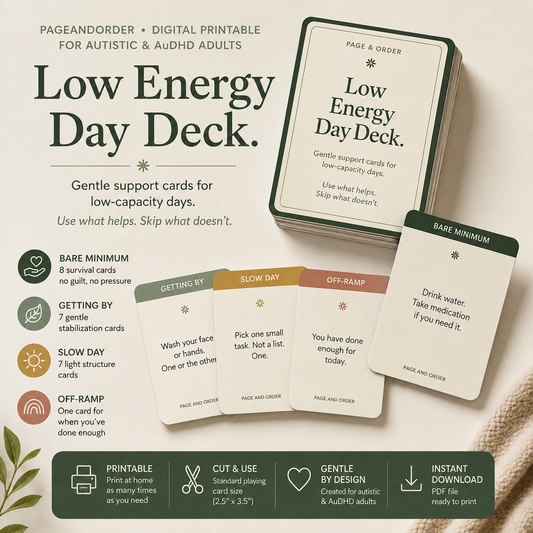 Low Energy Day Deck | 23 Printable Support Cards for Low-Capacity Days